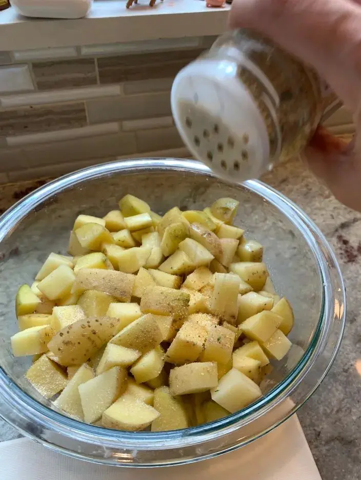 addin onion powder to cubed potatoes