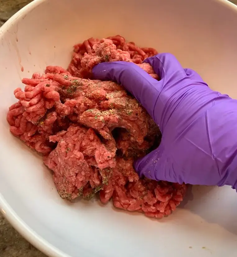 mixing the meat