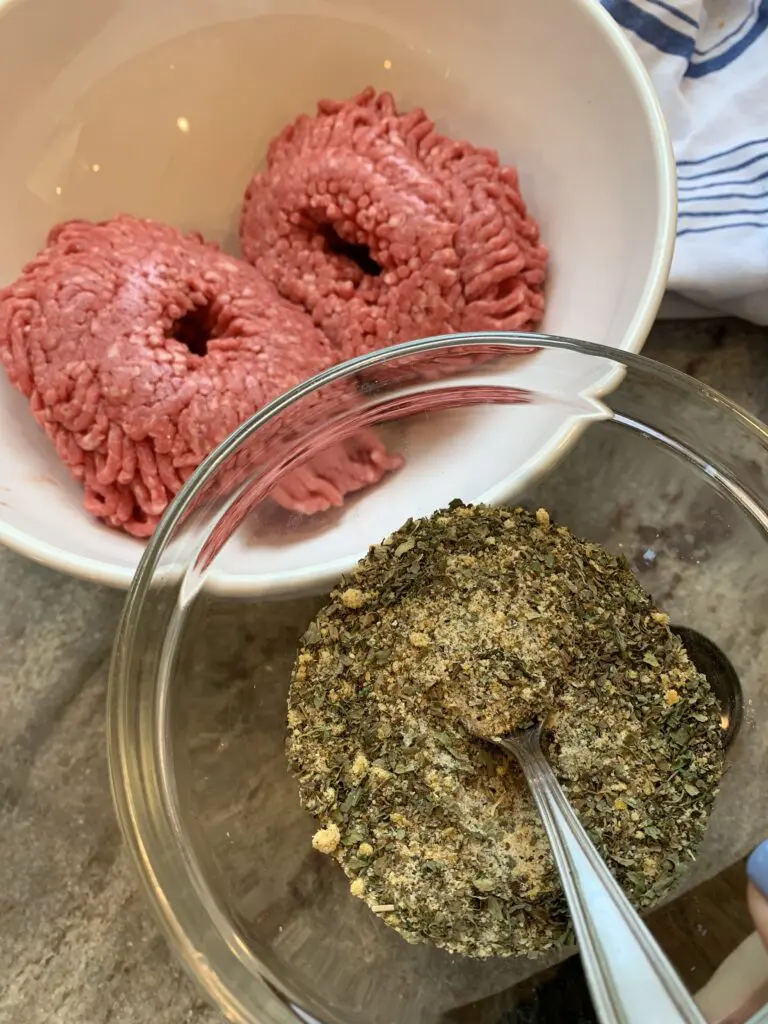 ground beef next to seasoning
