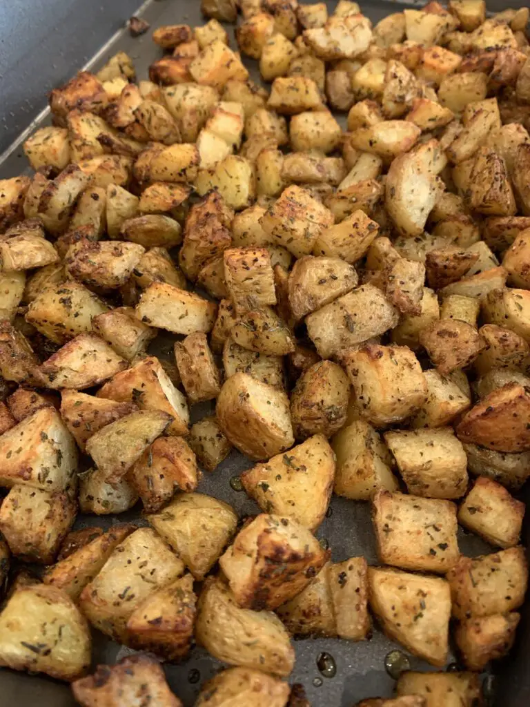 the finished crispy oven roasted potatoes