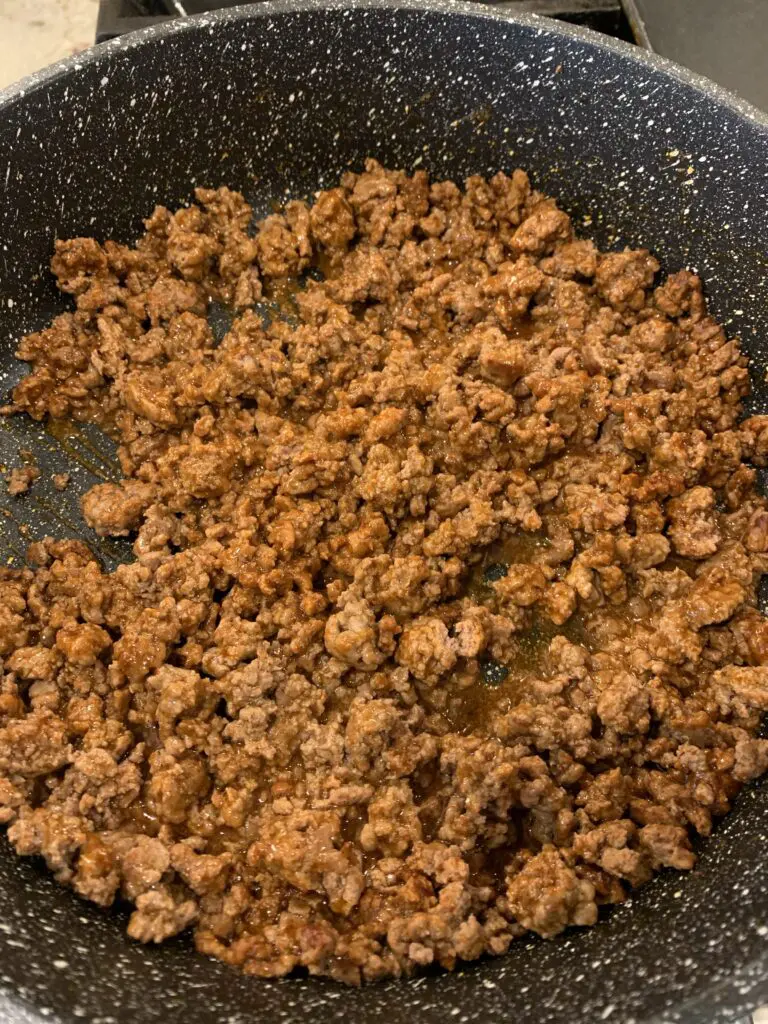 taco seasoned ground beef in skillet