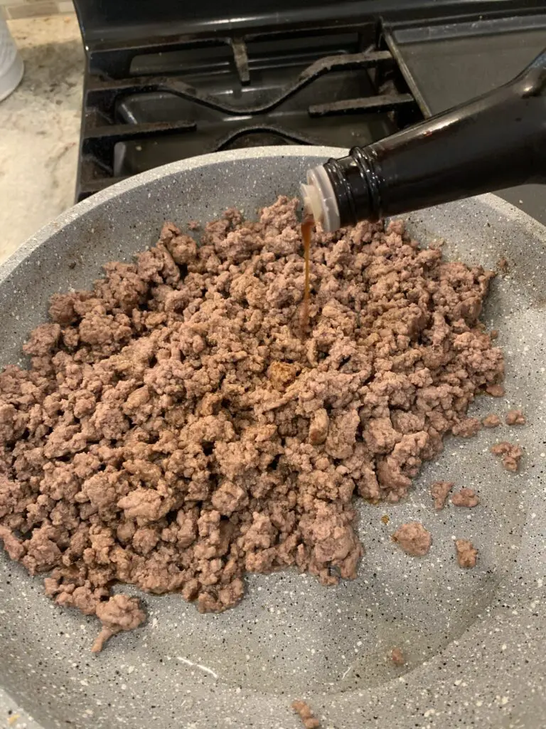 Worcestershire sauce added to ground beef