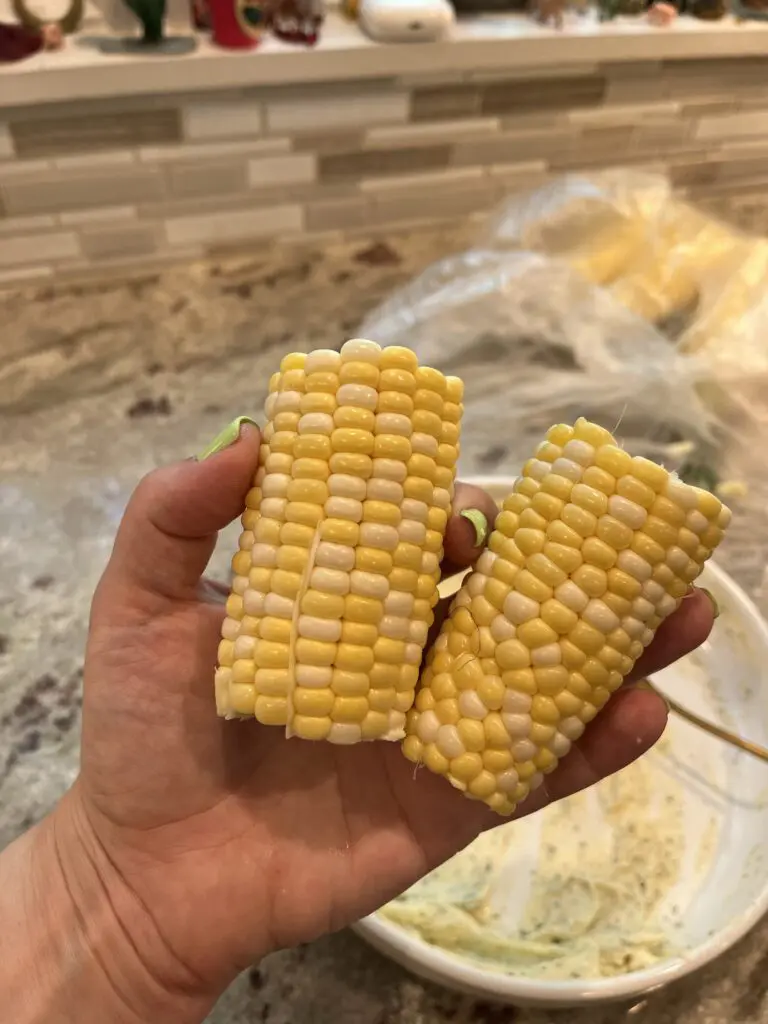corn on the cob cut in half