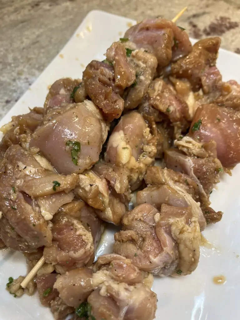 chicken thighs skewered