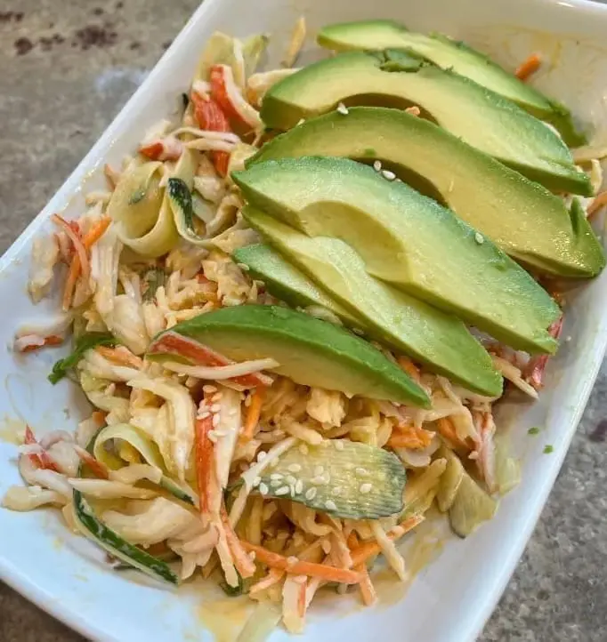 spicy kani salad in a bowl