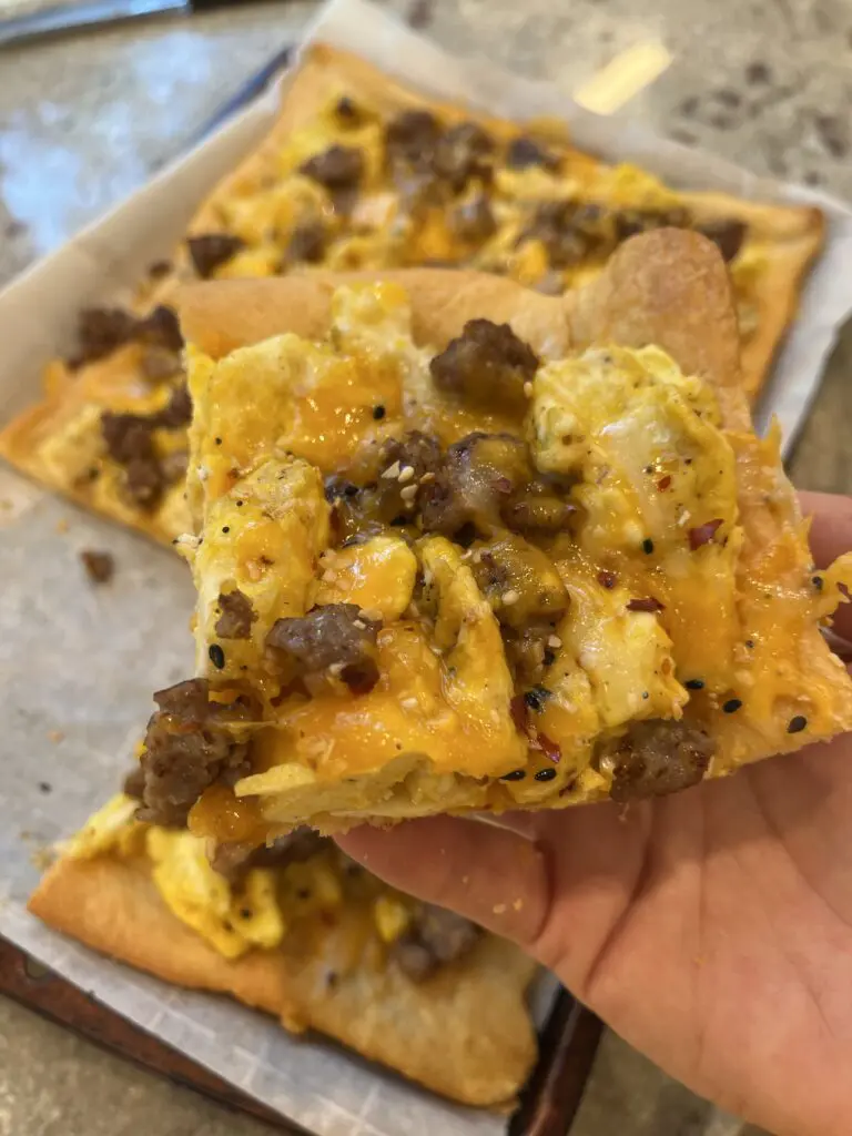 square of breakfast pizza
