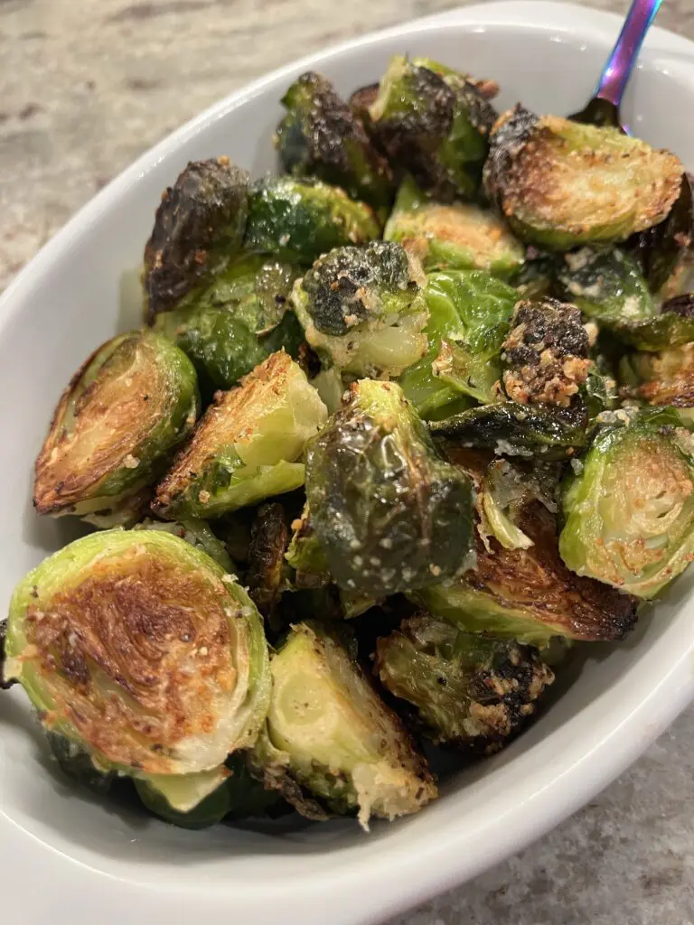 plated parmesan crusted Brussels sprouts