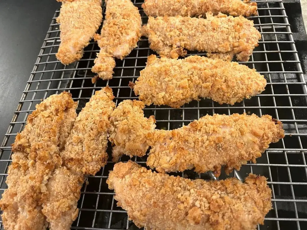 breaded chicken on the wire wrack