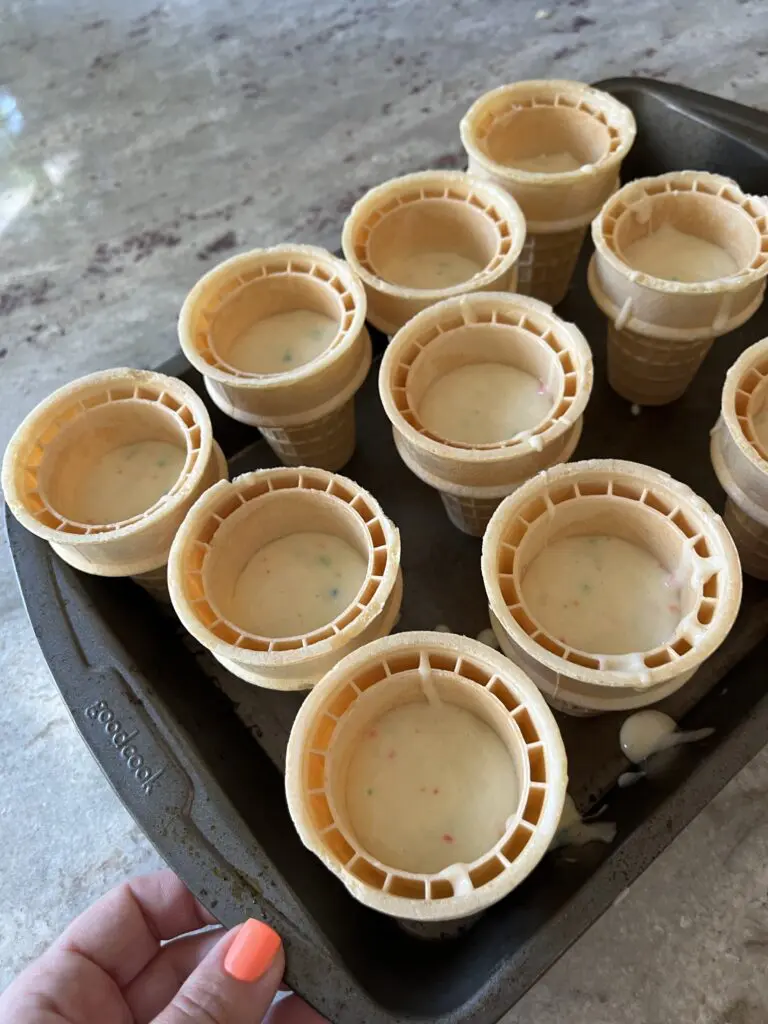 cones filled with cake mix 