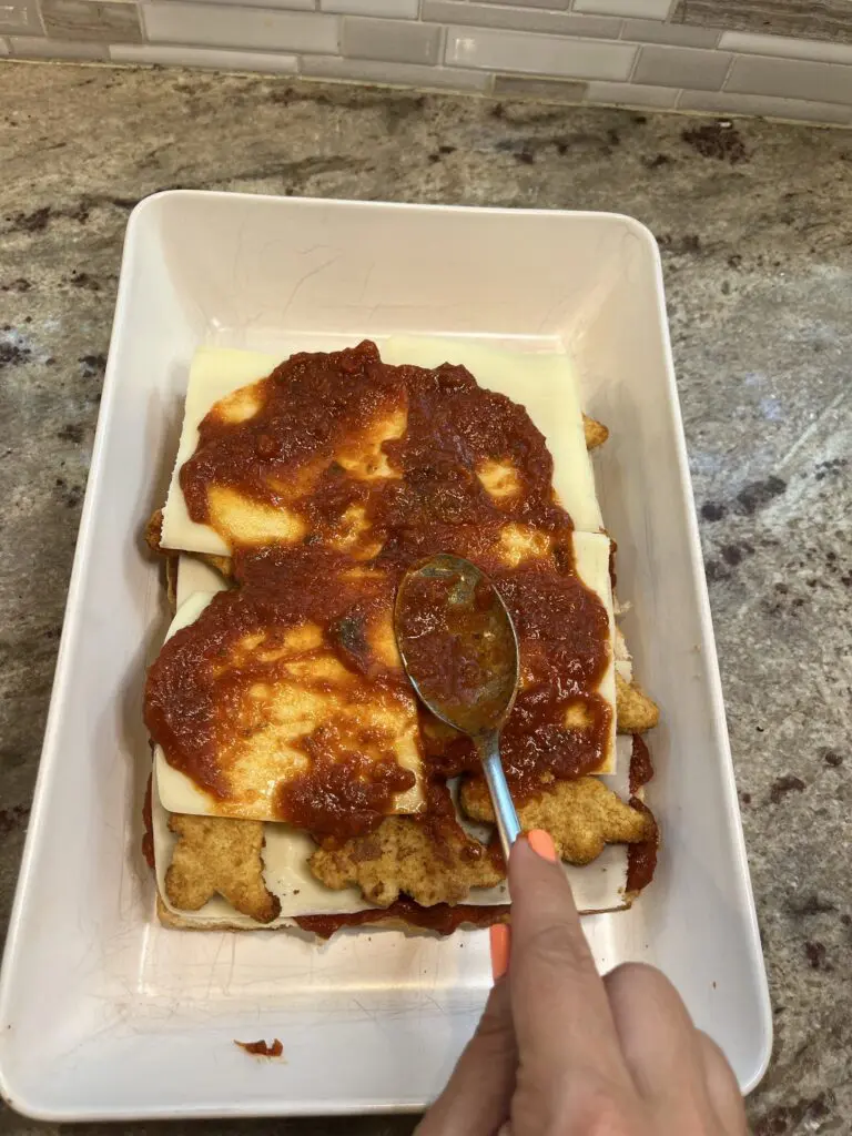 cheese and sauce on top