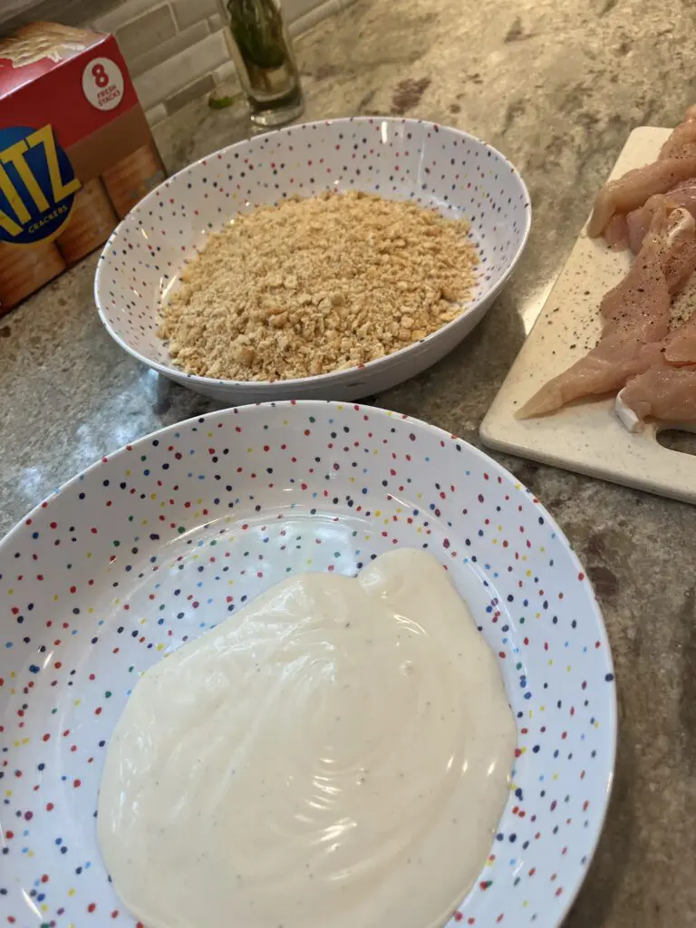 bowl of ranch bowl of crushed crackers 