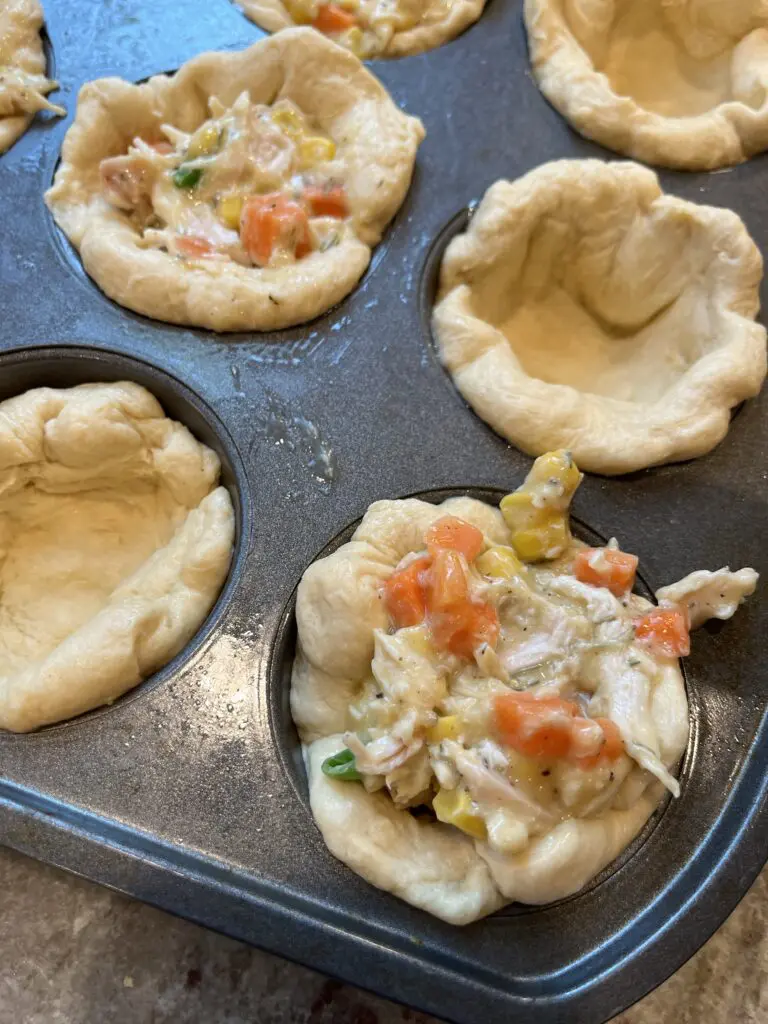 chicen pot pie filling in biscuits