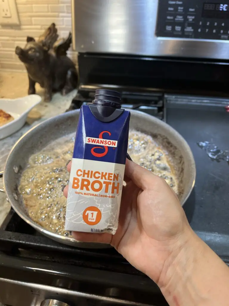adding in chicken broth