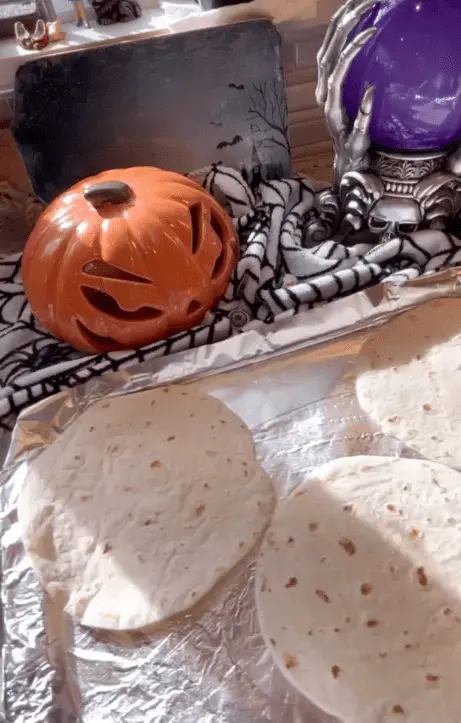 tortillas on baking sheet