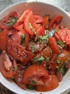 bowl of marinated tomatoes