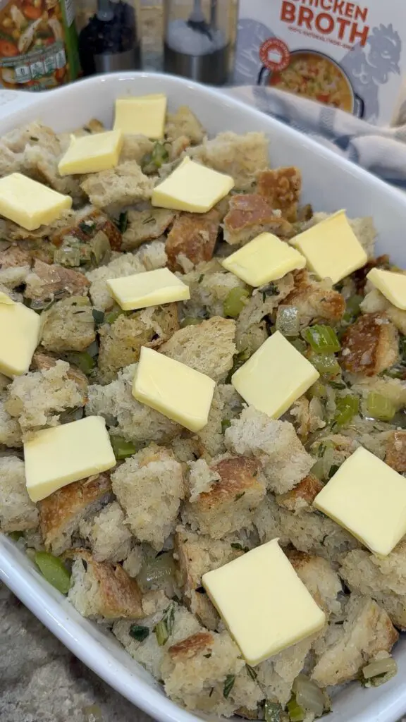 thanksgiving suffing prepared for the oven