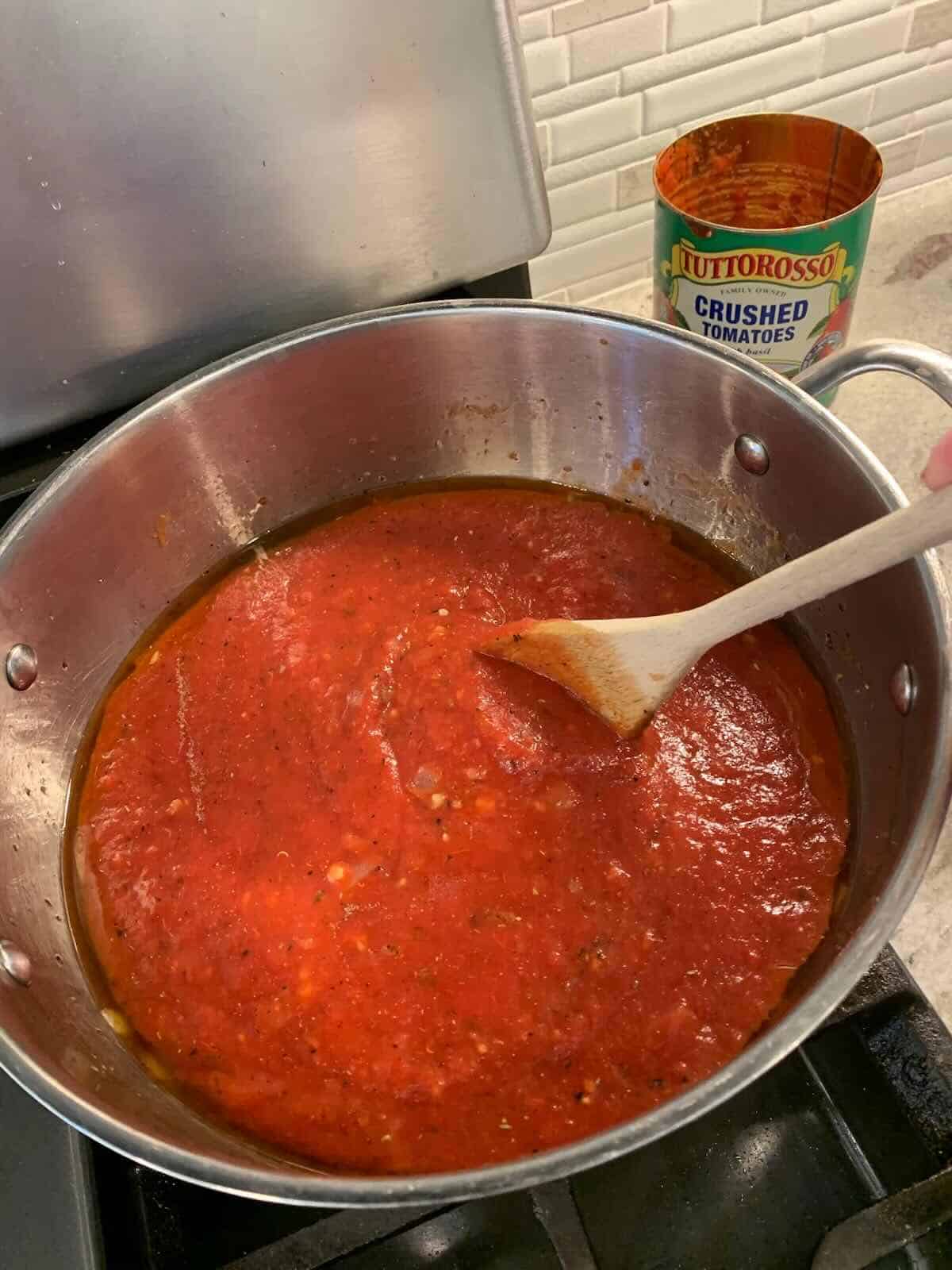 Simple Italian Tomato Sauce simmering in pot