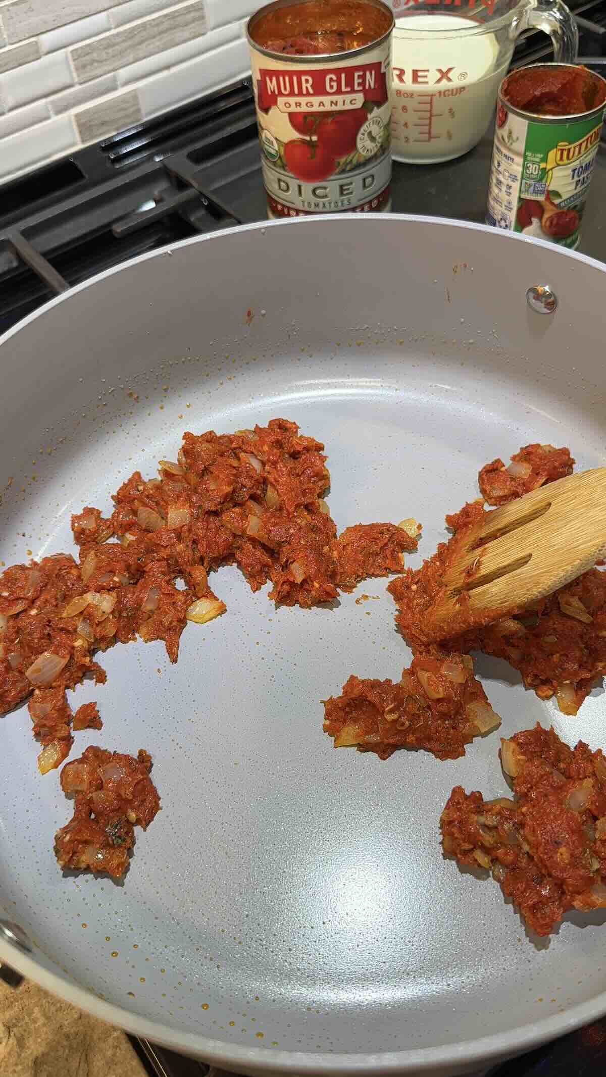 tomato paste in skillet