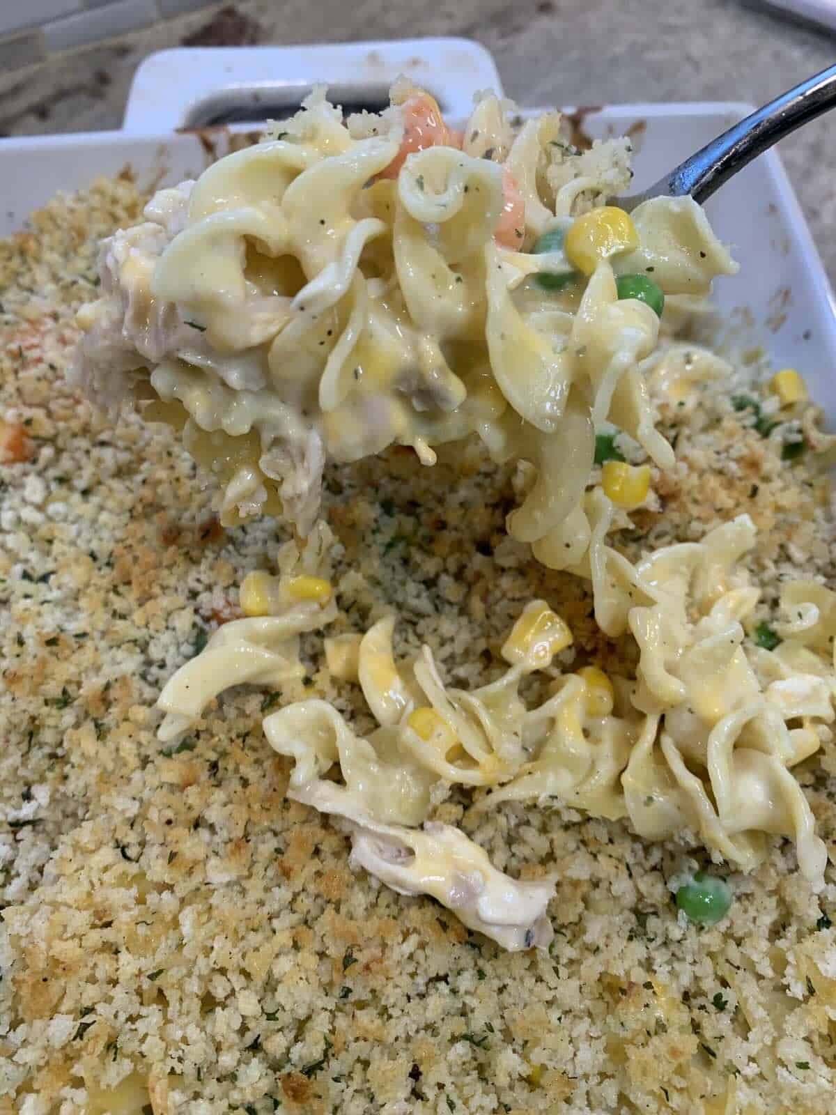 finished chicken pot pie casserole