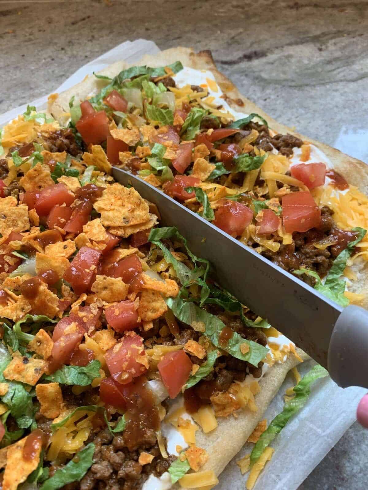 finished dorito taco pizza
