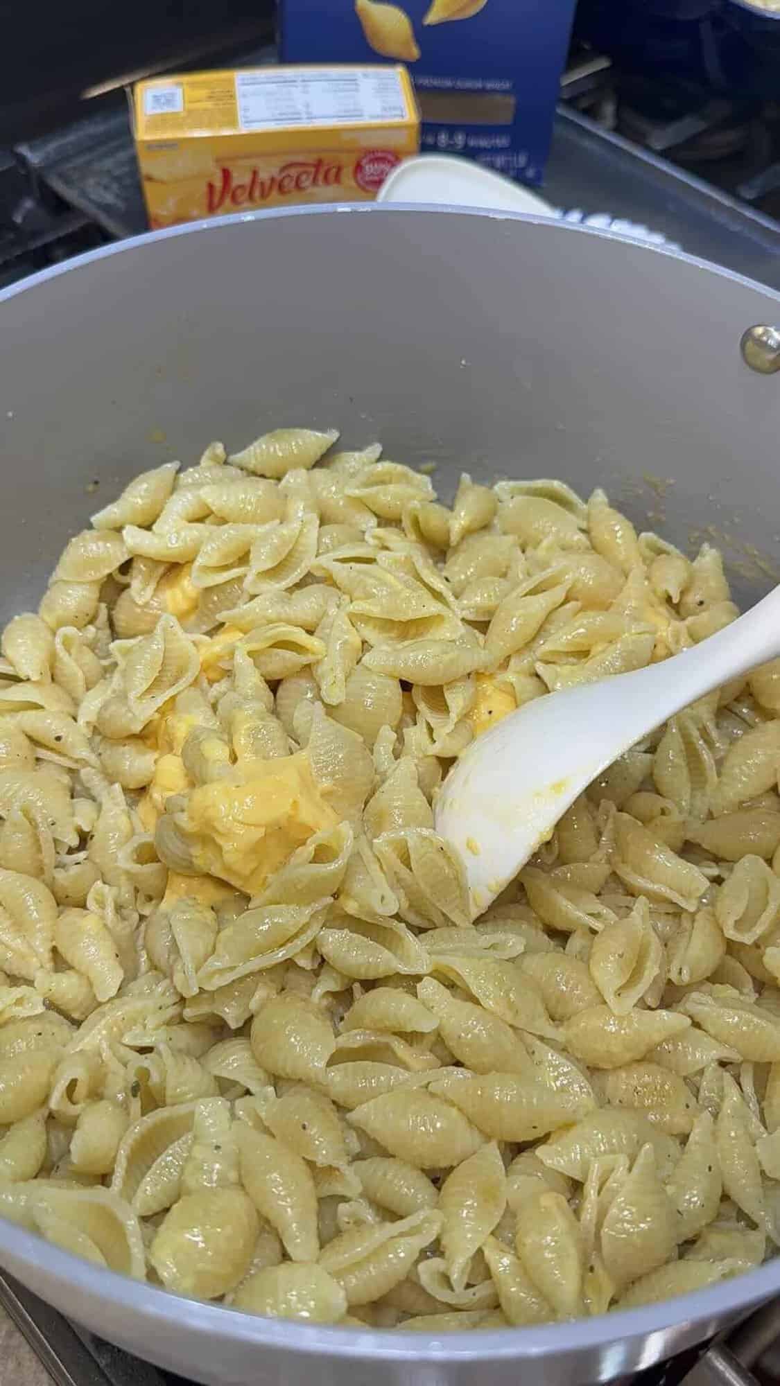 pasta mixed with velveeta and buttr