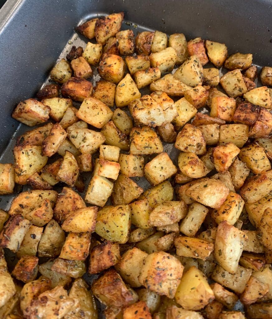 roasted potatoes on baking sheet