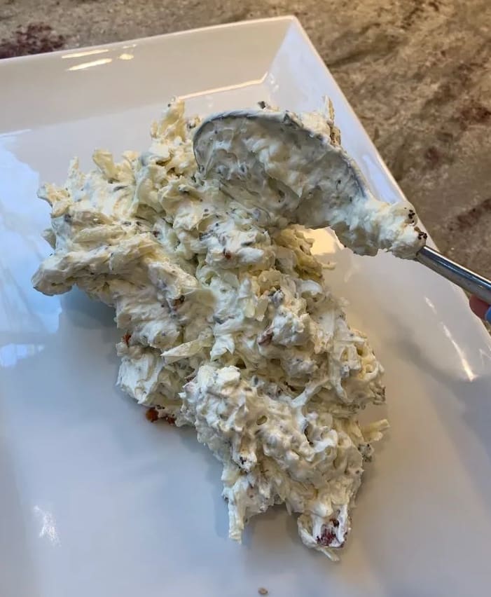 cream cheese mixture added to a serving tray