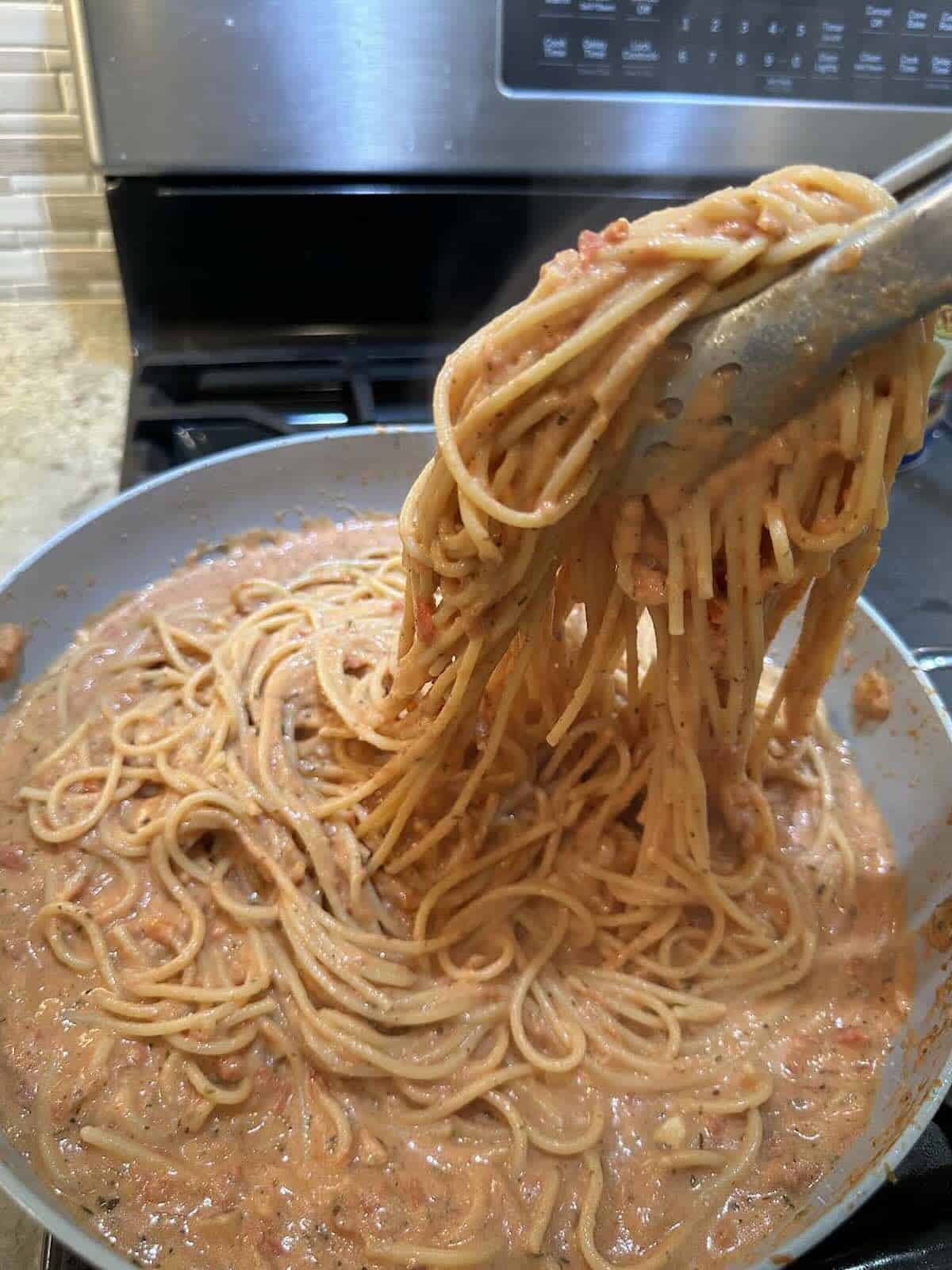 finished pasta in the skillet