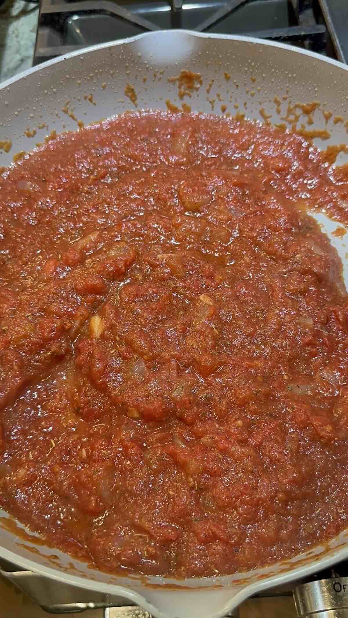 tomato sauce in skillet