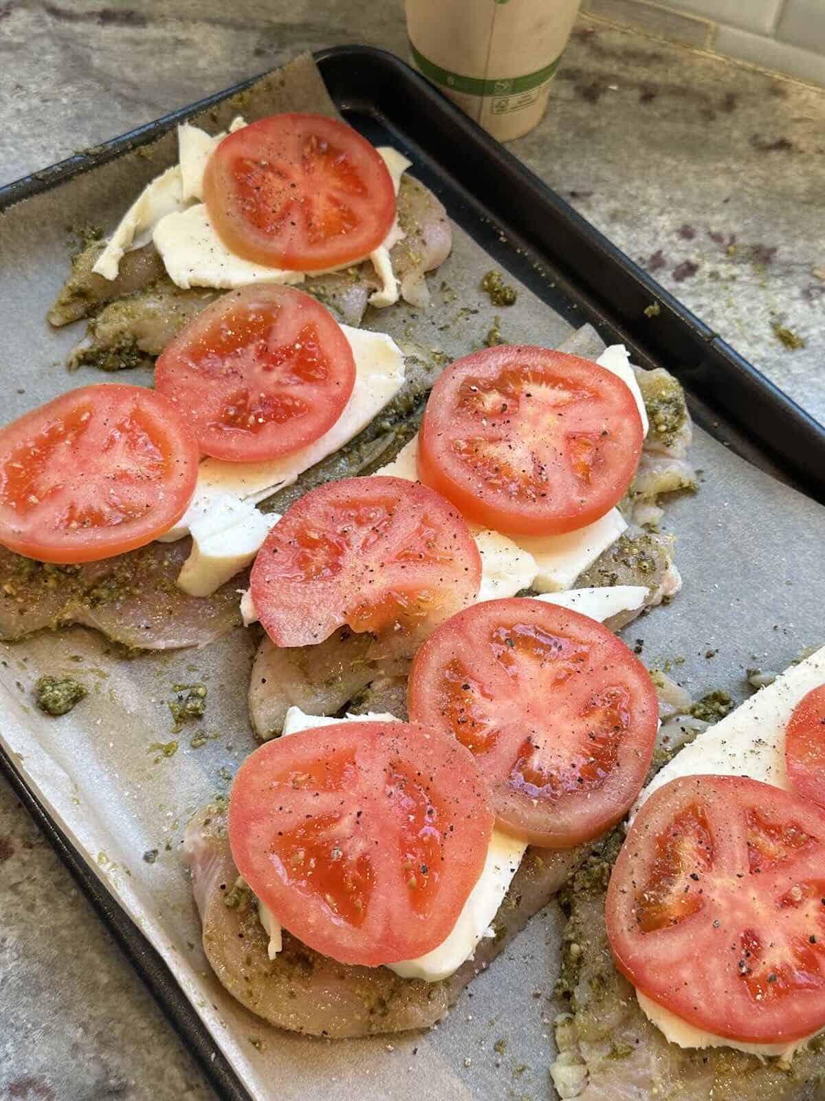 fresh mozzarella and tomato on chicken