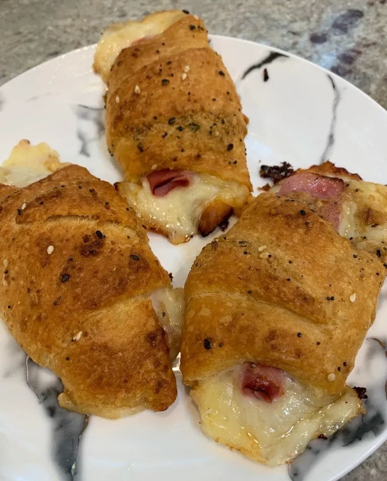 ham and swiss crescent rolls plated