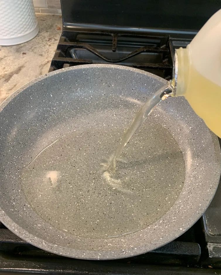 vegetable oil going into the pan