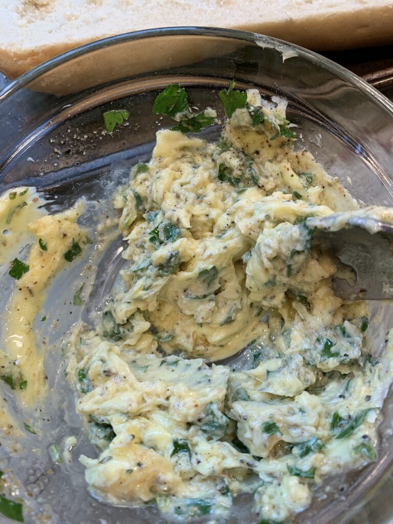mixing the ingredients into the butter