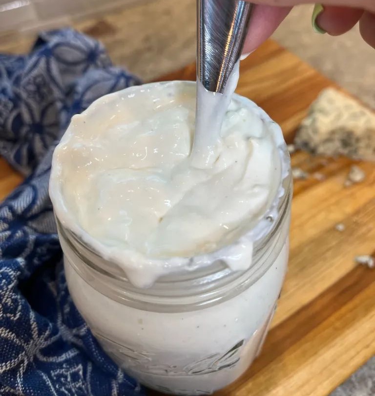 chunky bleu cheese dressing in mason jar