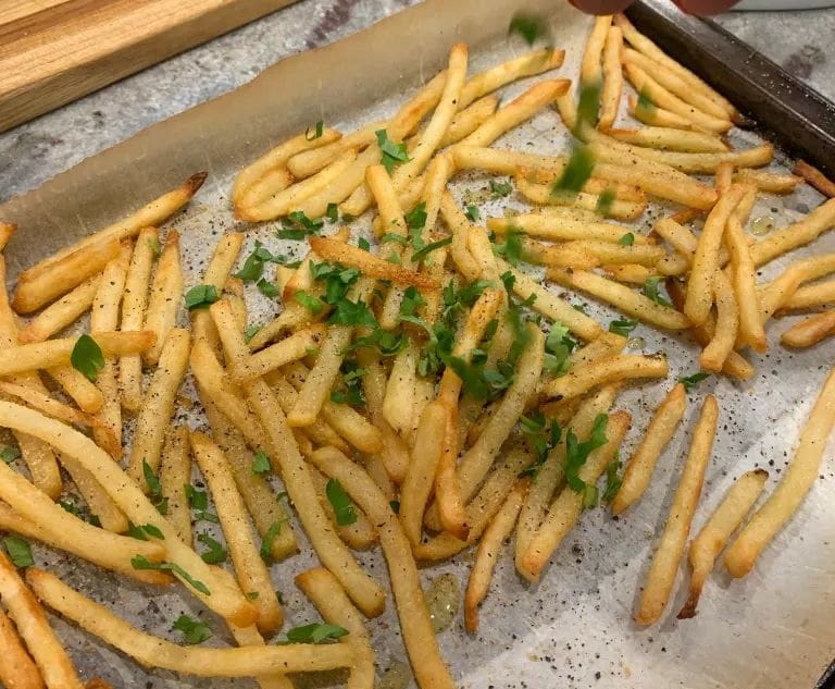 fries on baking sheet