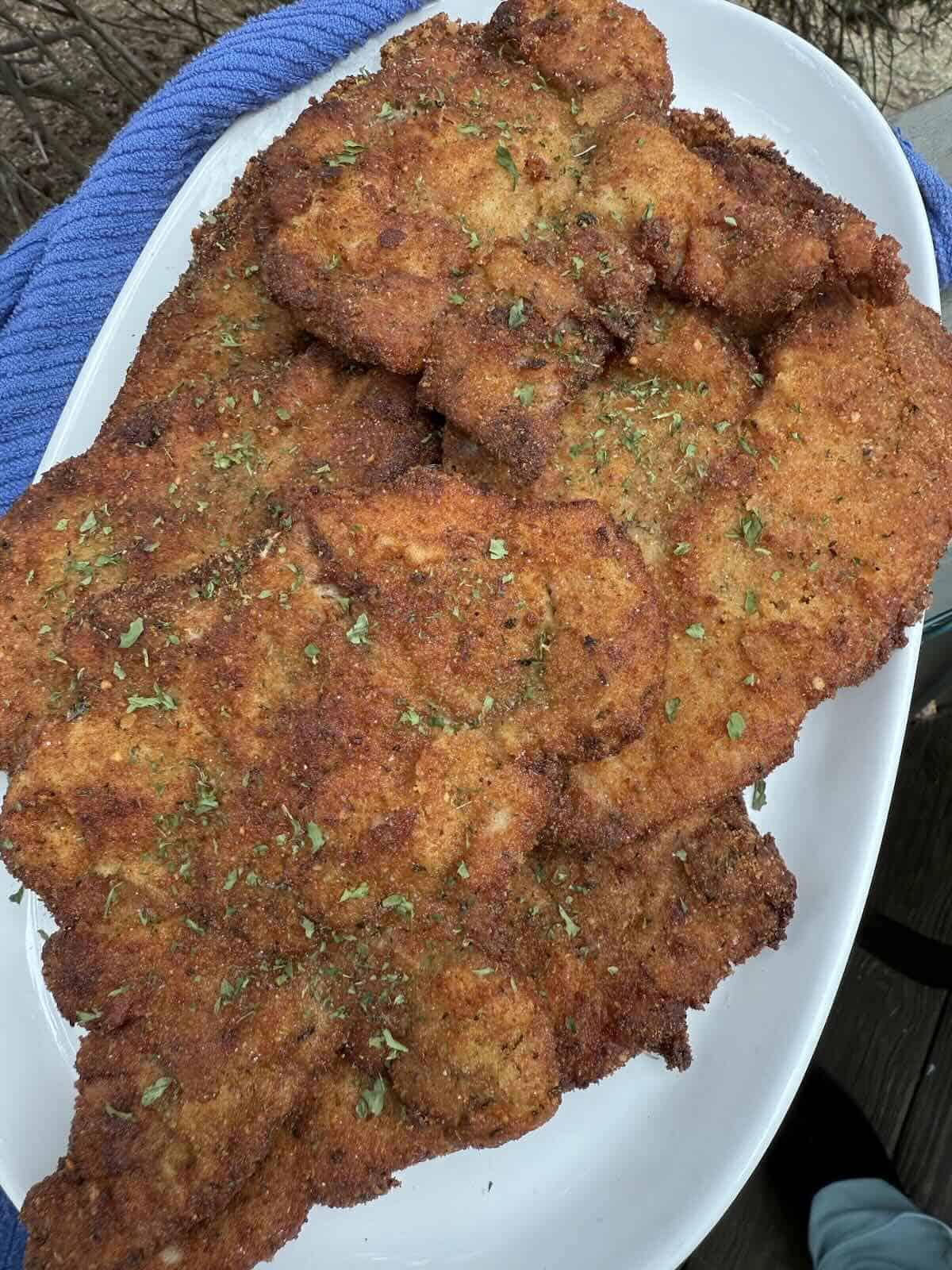 finished pork chops on platter