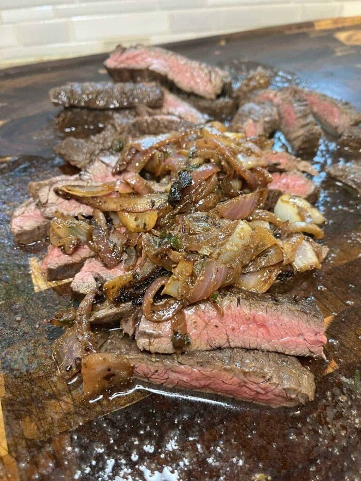 finished citrus marinated skirt steak