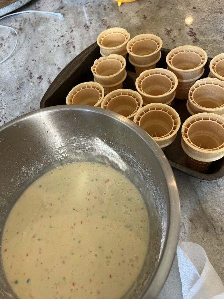 cake batter and ice cream cones