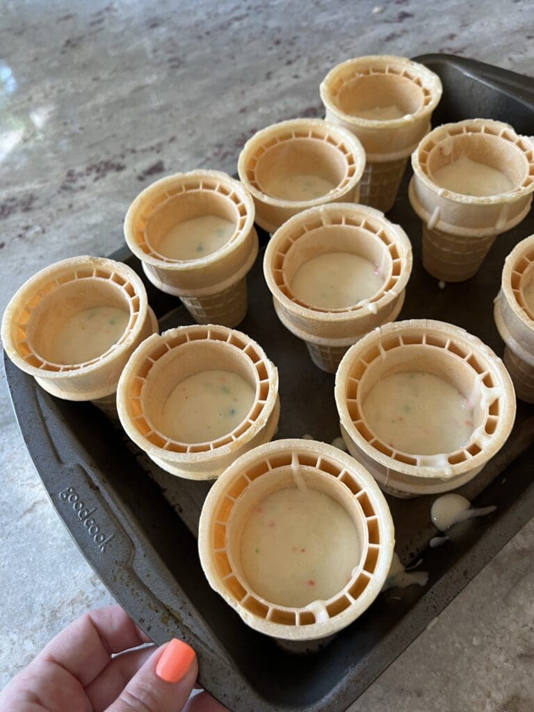 cones filled with cake mix