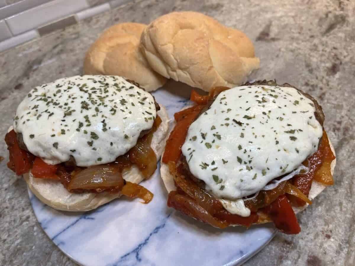 finished sausage and pepper patties