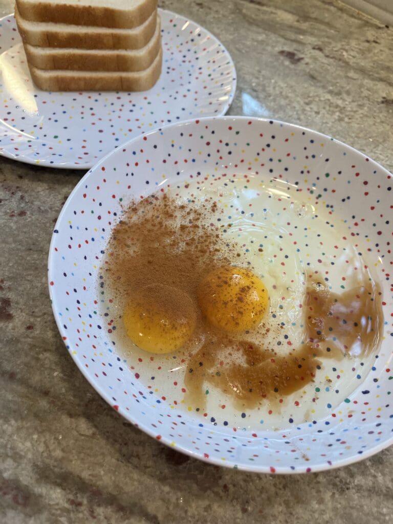 milk, cinnamon in a bowl