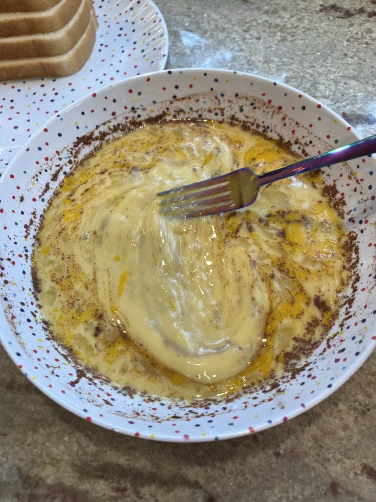 French toast wet ingredients being mixed