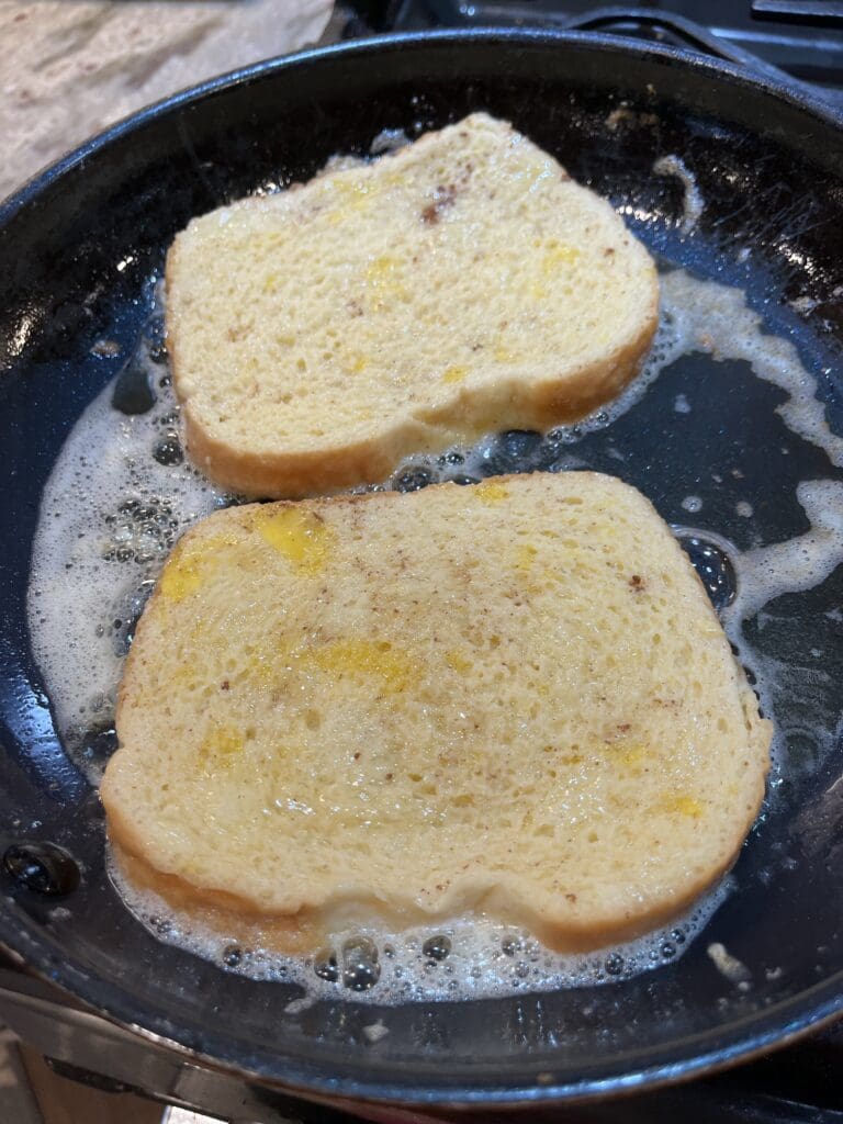 soaked French toast in butter