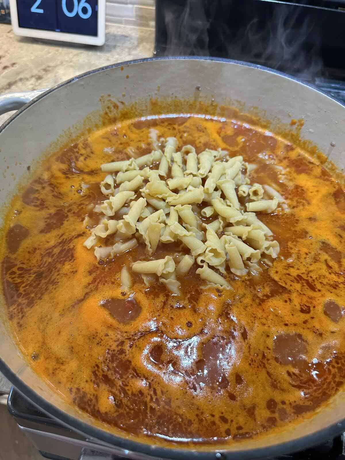 pasta dropped in lasagna soup