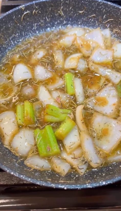 white wine being added