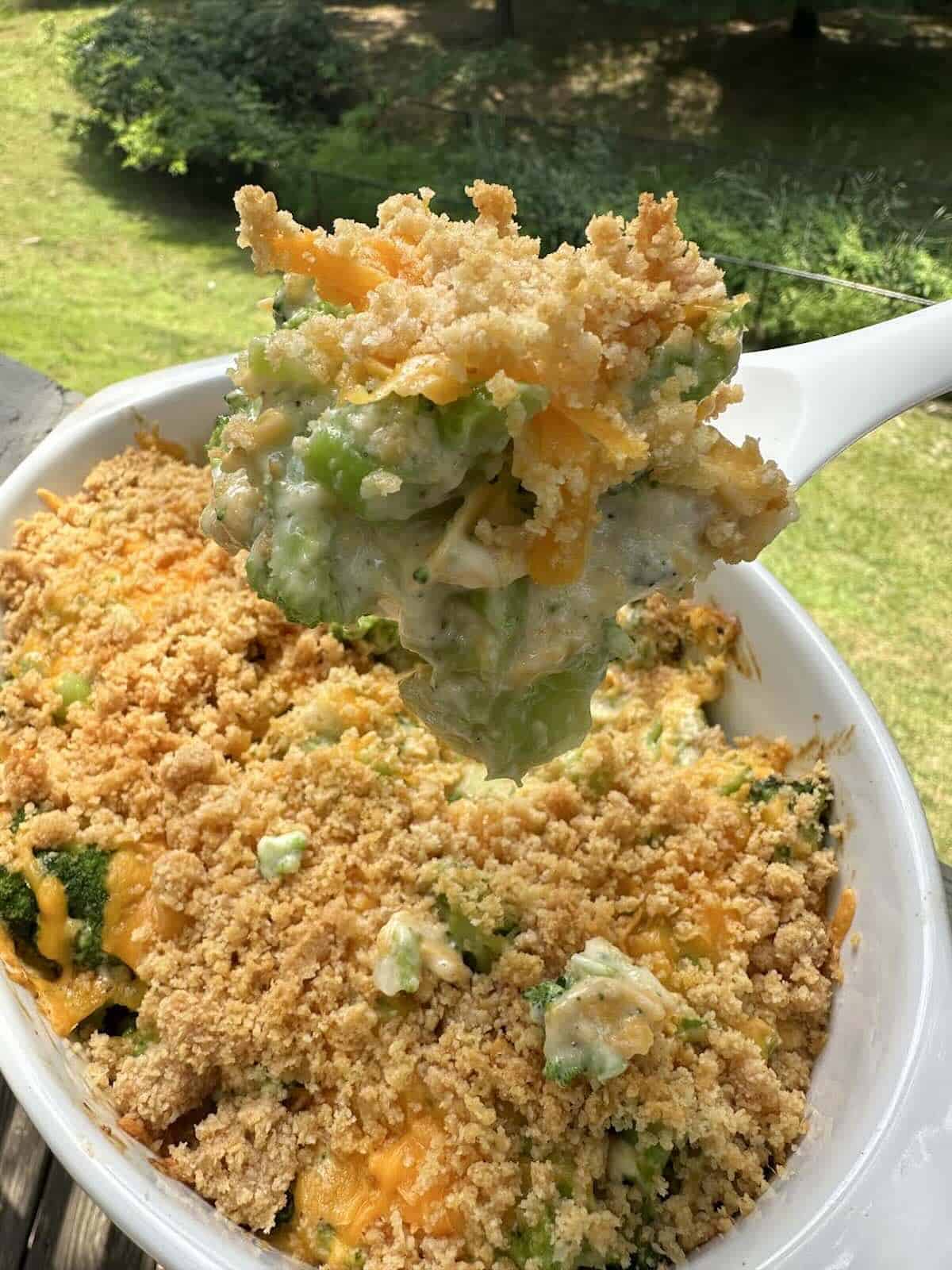 finished broccoli cheddar casserole