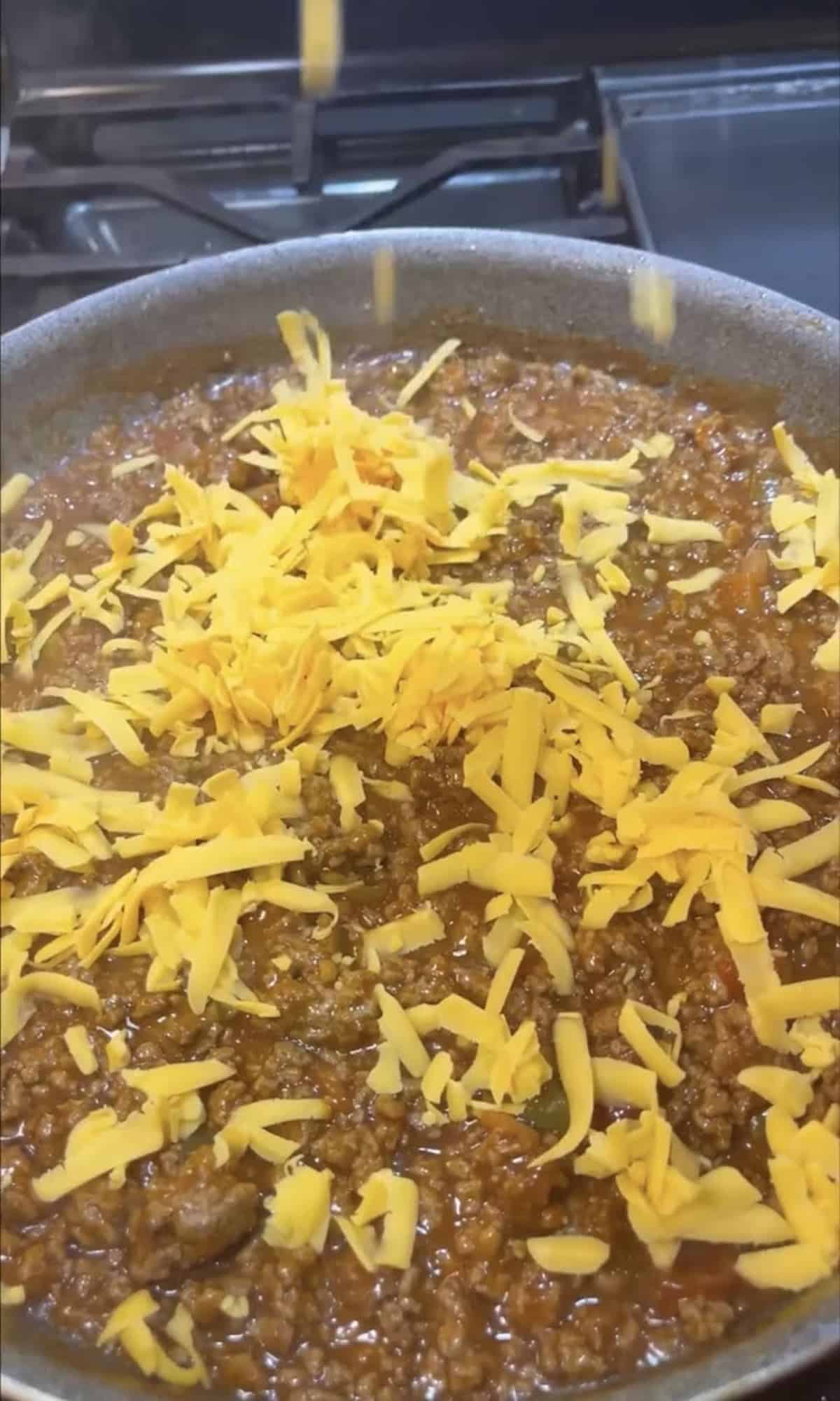 cheese and beef in skillet