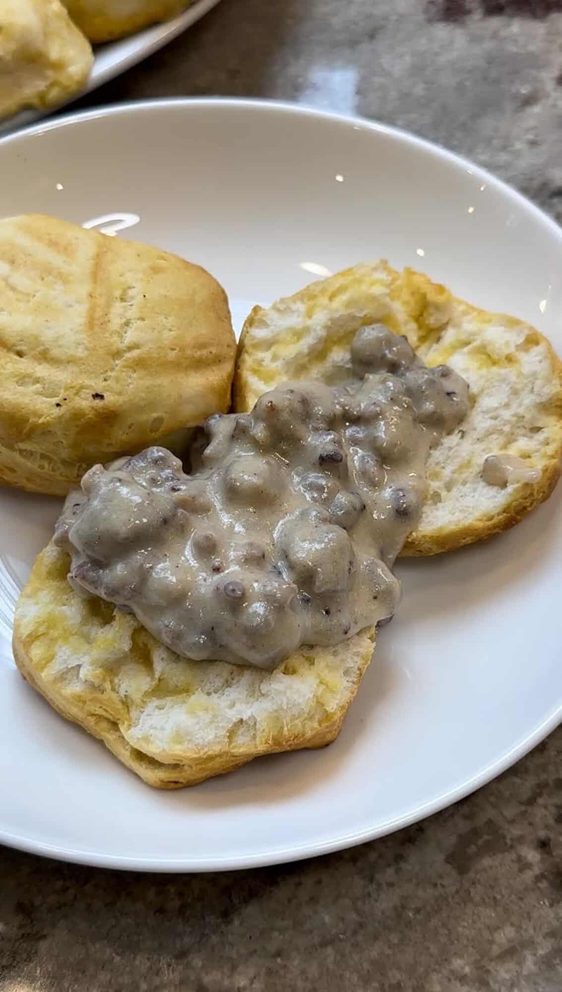 finished sausage and biscuit gravy