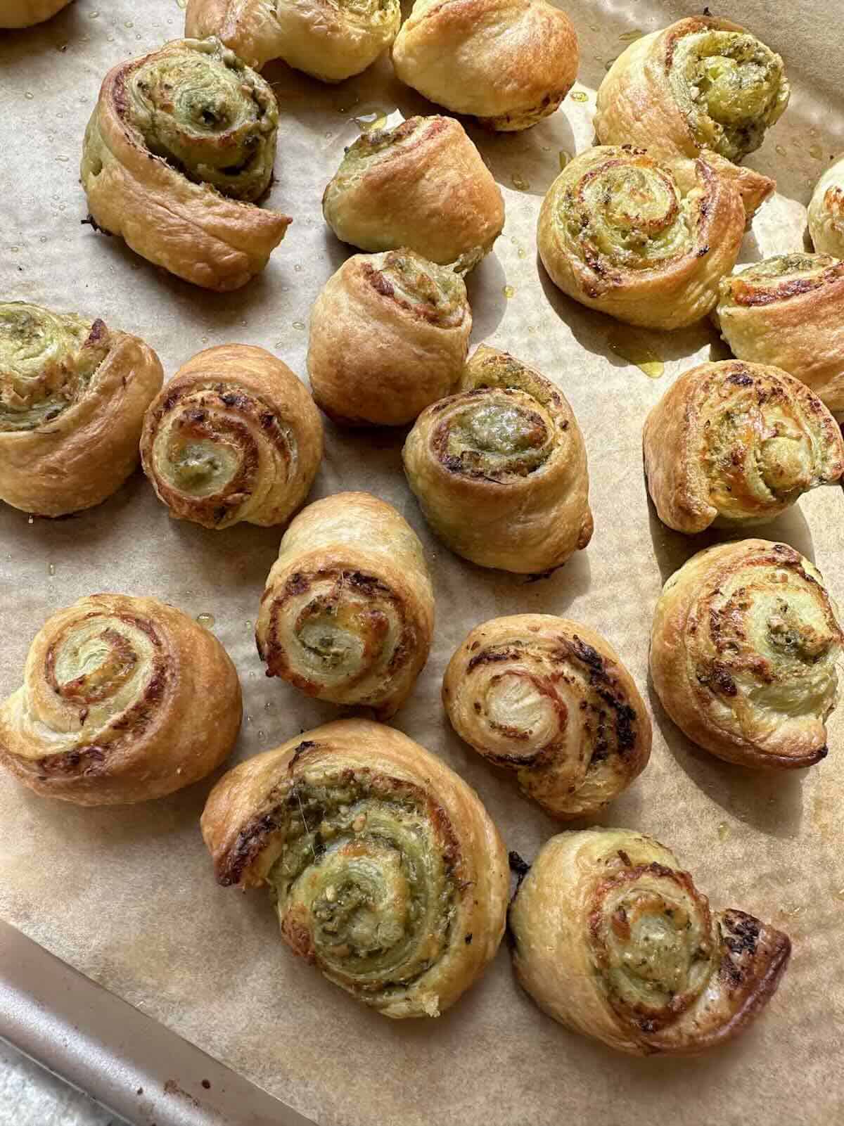 finished 3 ingredient pesto and parmesan pinwheels