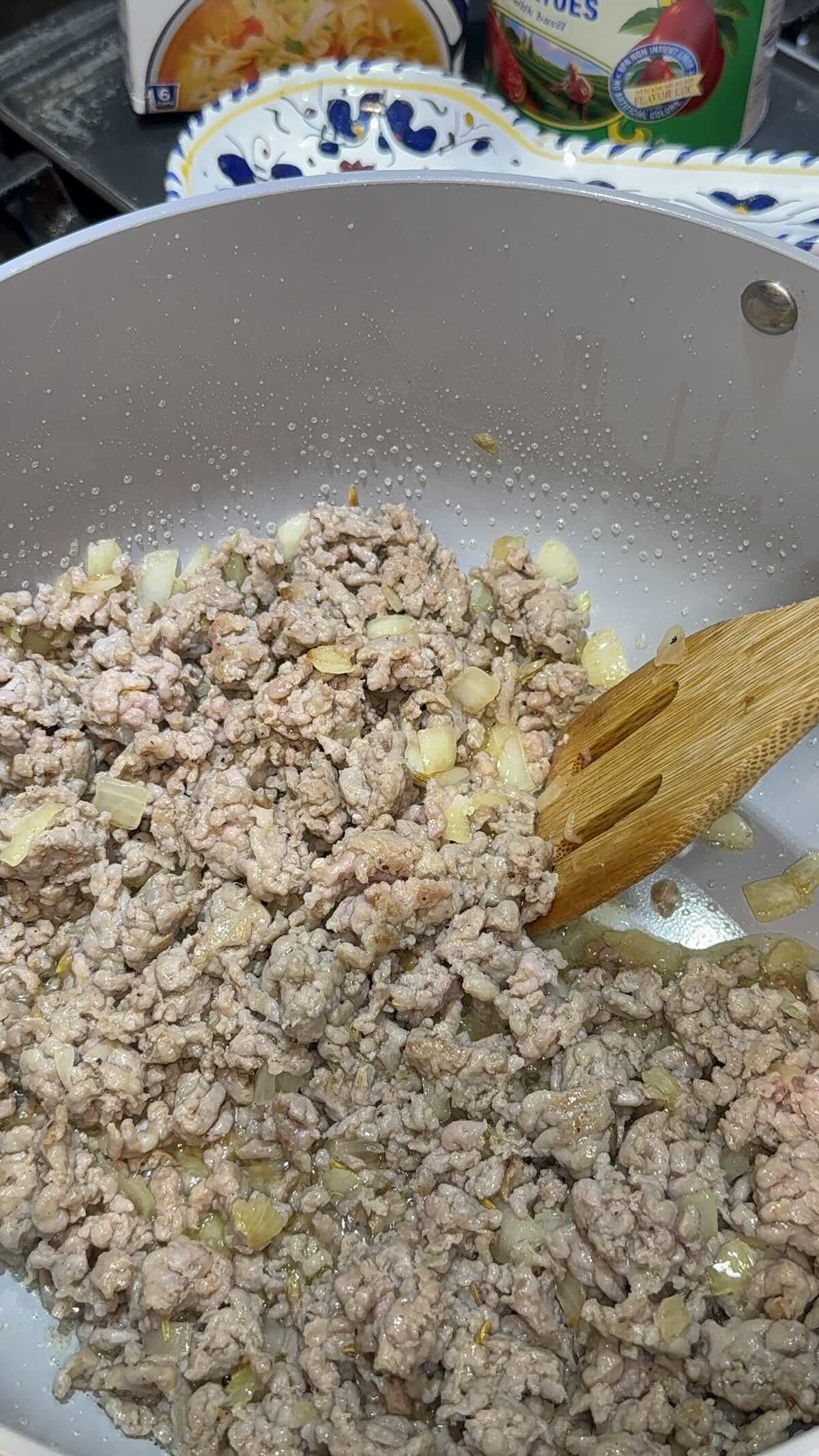 cooked ground sausage with onion